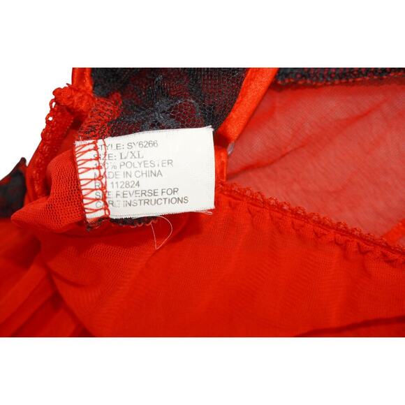 Yandy Red & Black Sheer Skull Lace Slip Dress L/XL – Gothic Punk Mesh Babydoll - Picture 7 of 11